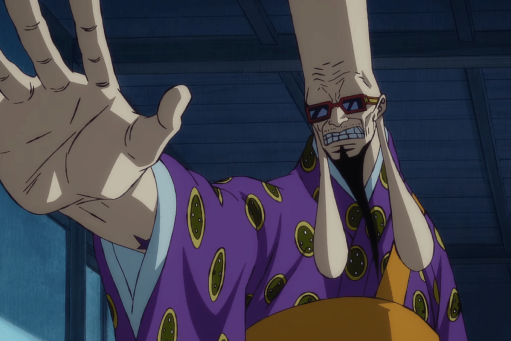 imagem do personagem fukurokuju do anime one piece, cuja aparencia fois inspirada em um dos sete deuses da sorte.