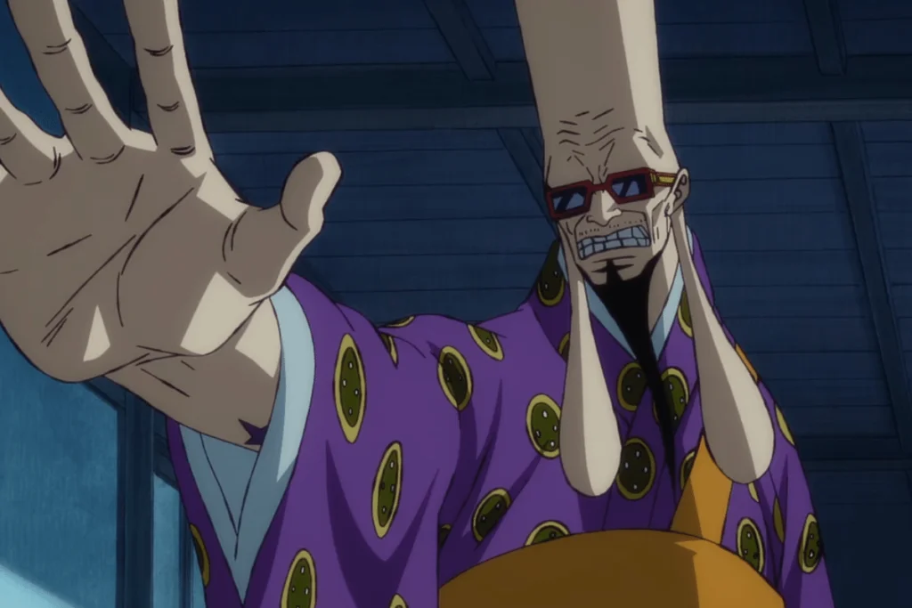 imagem do personagem fukurokuju do anime one piece, cuja aparencia fois inspirada em um dos sete deuses da sorte.