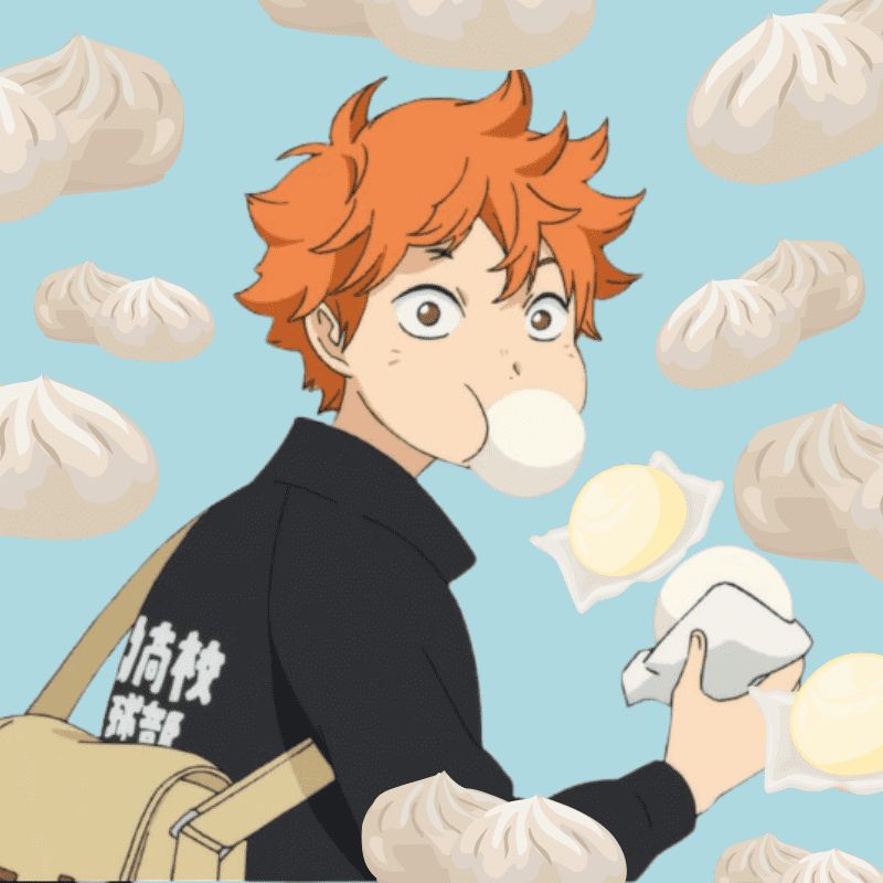 Imagem de Hinata shoyo do anime Haikyu comendo um nikuman.