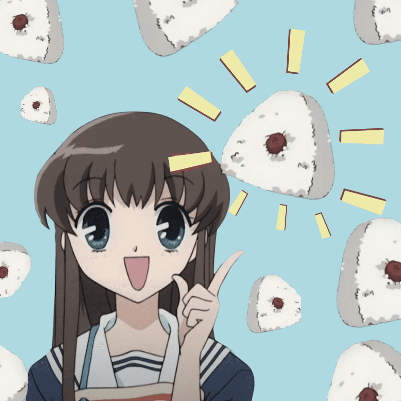 Imagem de Tohru com um onigiri.