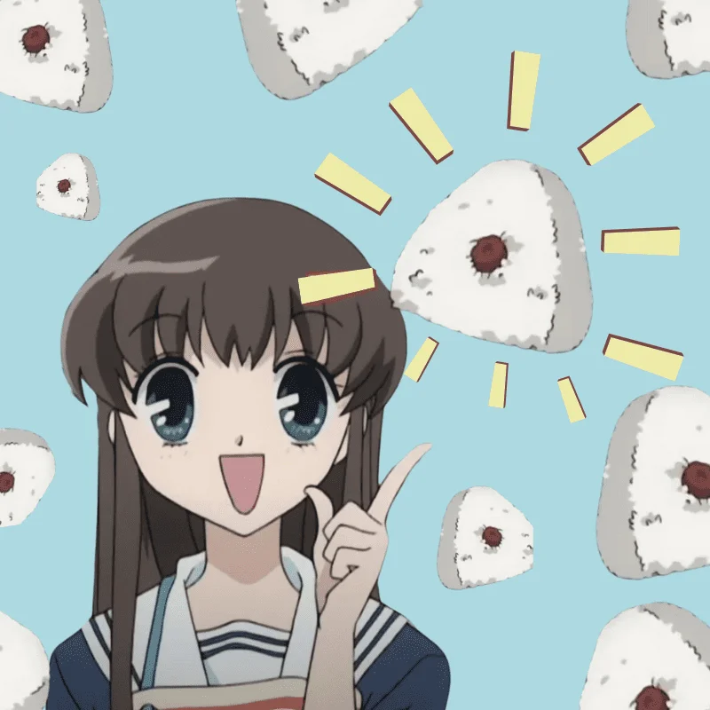 Imagem de Tohru com um onigiri.