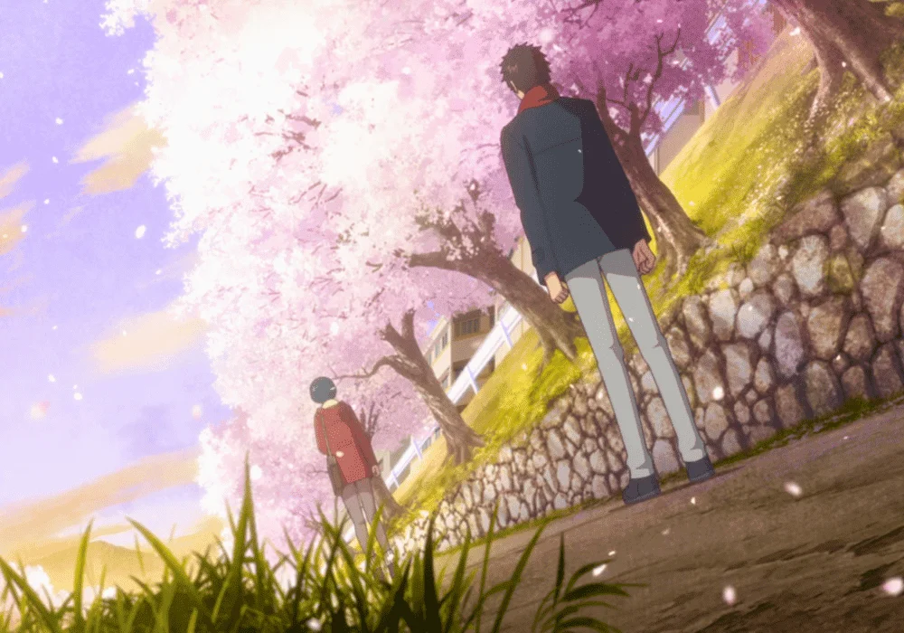 Cena de um passeio de hanami, do anime monono gatari.