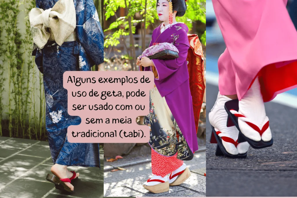 foto de trÊs pessoas utilizando o geta. o geta sem dentes, o pokkuri geta e o nipponba geta.