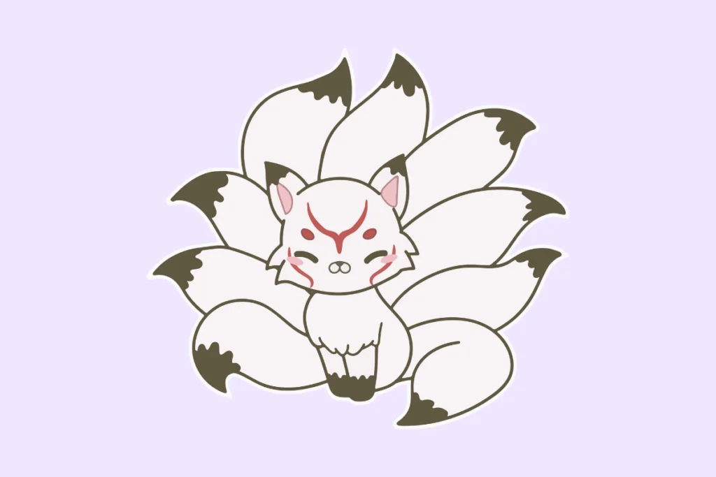 ilustração de uma raposa kitsune do tipo kyuubi