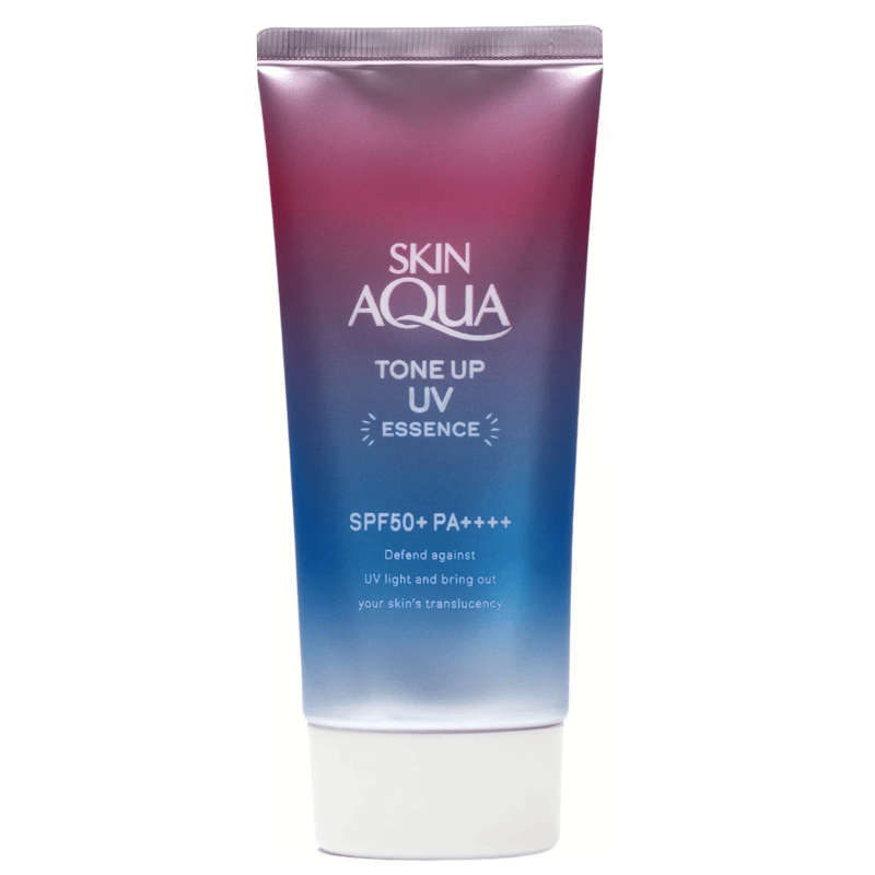 Bisnaga do protetor solar nas cores rosa e azul. 