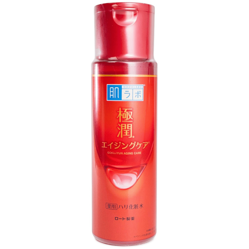 Garrafinha vermelha do tônico anti idade da marca hadalabo