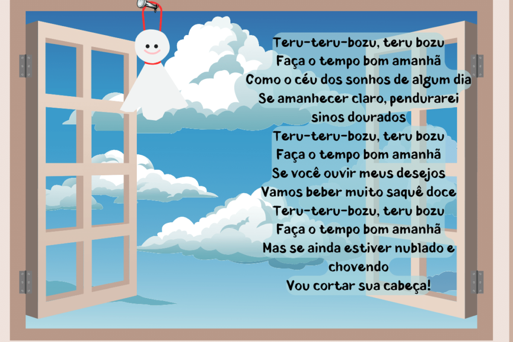imagem de um teru teru bozu na janela com a letra da música.