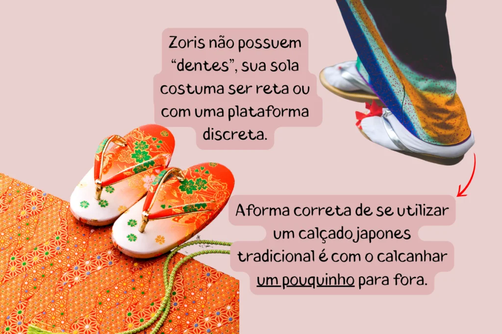 fotos de zoris. um zori prateado e outro laranja com estampa floral
