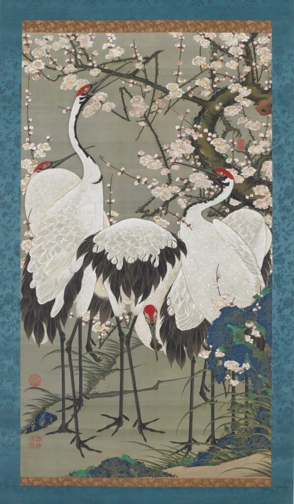 Pintura de Ito Jakuchu.
tsuru e flores de ume.