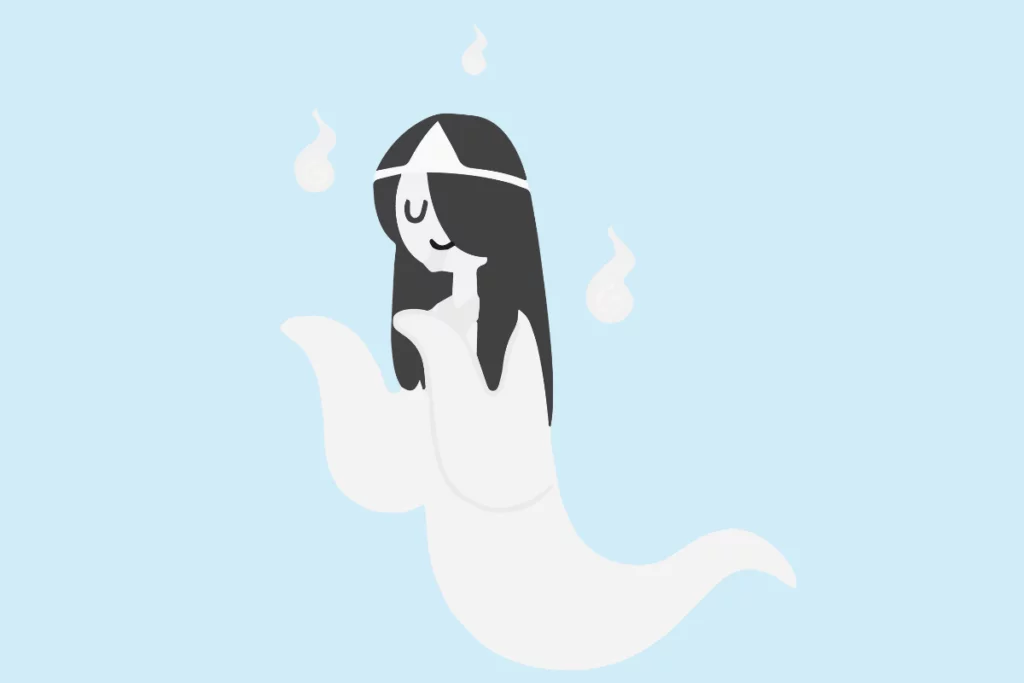 ilustração de um yurei com roupas brancas.