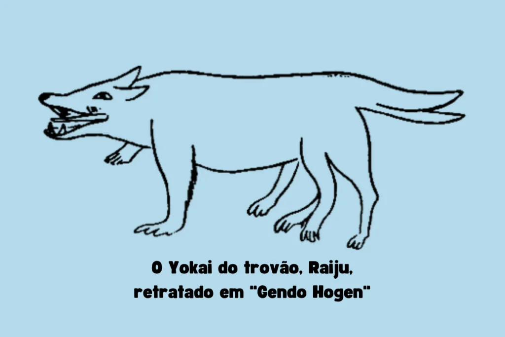 Raiju, o yokai do trovão da forma que foi retratado no livro gendo hogen